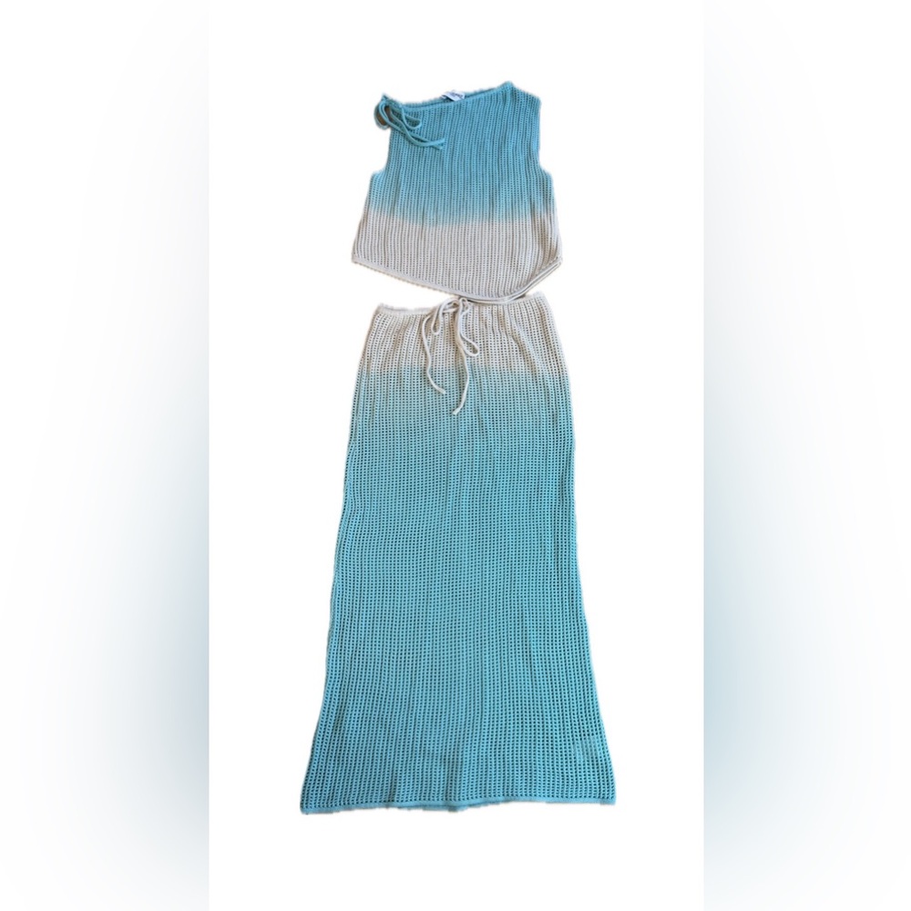 Princess Polly Auralia Knit Maxi Skirt & Top set Blue/Cream Ombre US Size 12